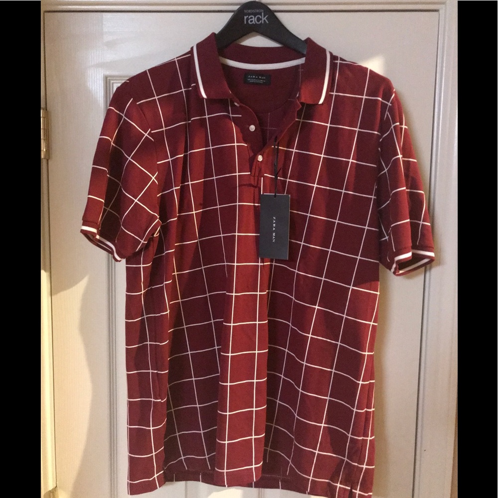 Zara man wine and white stripe polo. - Picture 1 of 7